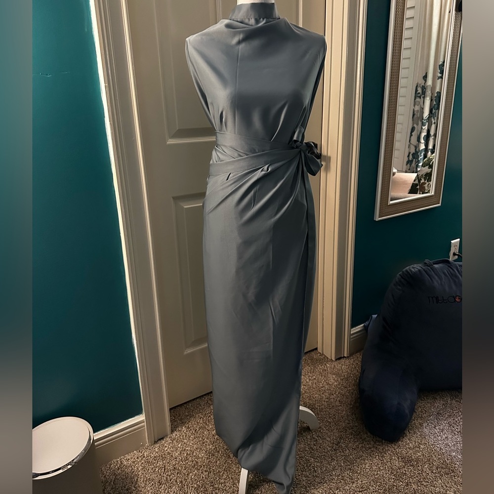 New free size sarong skirt and top silk set gray silver